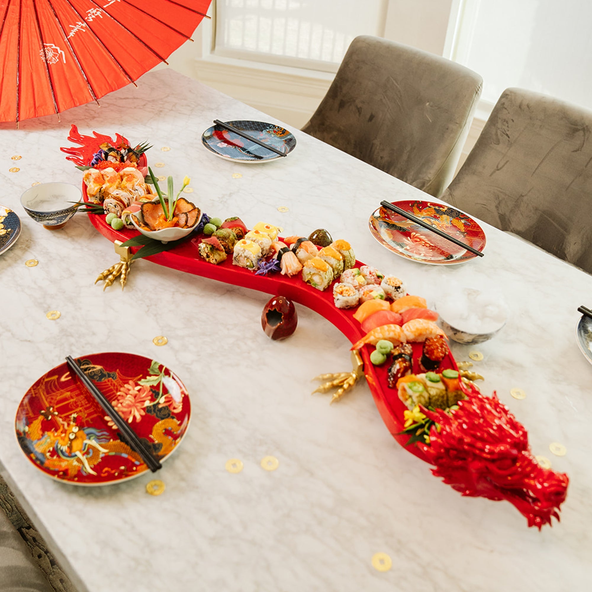 The Servant Dragon – 50” Handcrafted Sushi Serving Tray (Food-Grade Resin, Luxury Decorative Display) - Art of Serving