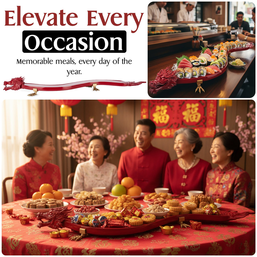 The Servant Dragon – 50” Handcrafted Sushi Serving Tray (Food-Grade Resin, Luxury Decorative Display) - Art of Serving